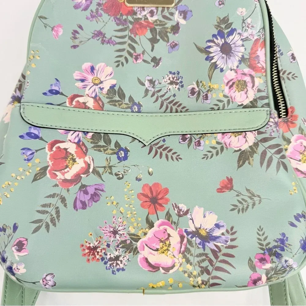 Big Buddha Mint Green Colorful Floral Garden Print Vinyl Mini Backpack